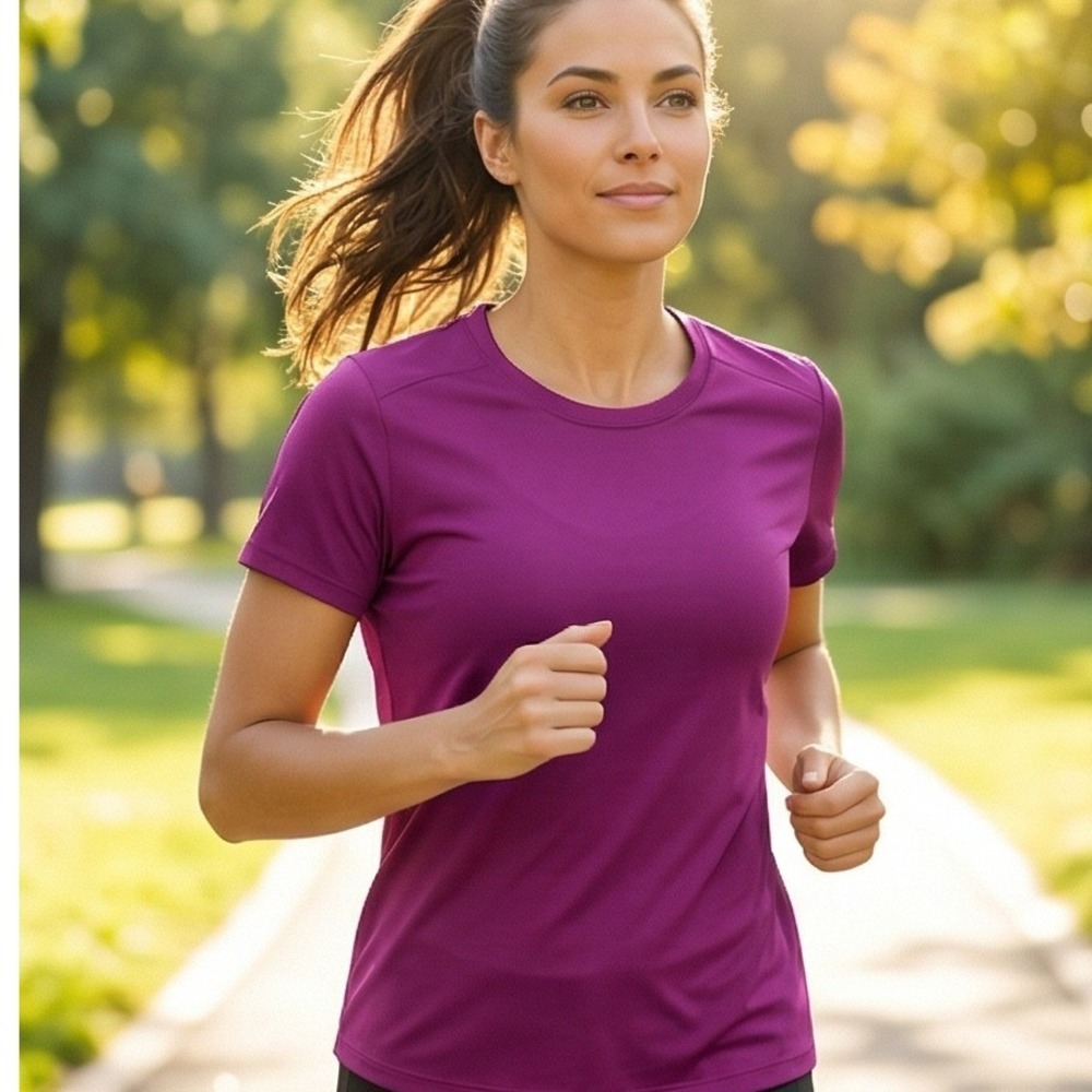Danskin XL Womens Short Sleeve Mesh T-Shirt Purple Performance Solid NEW